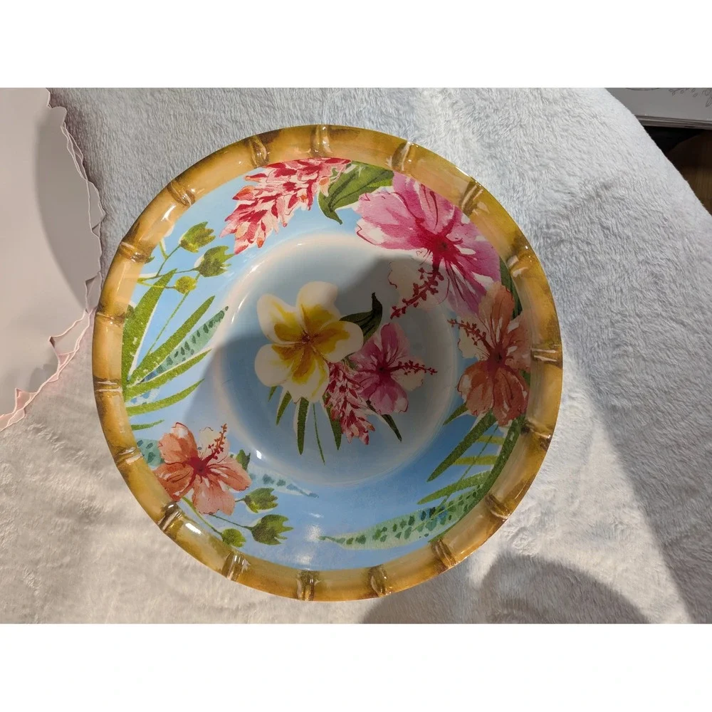 The Spring Shop Melamine Dinnerware Set OS Blue New Tropical Floral 13pc Set